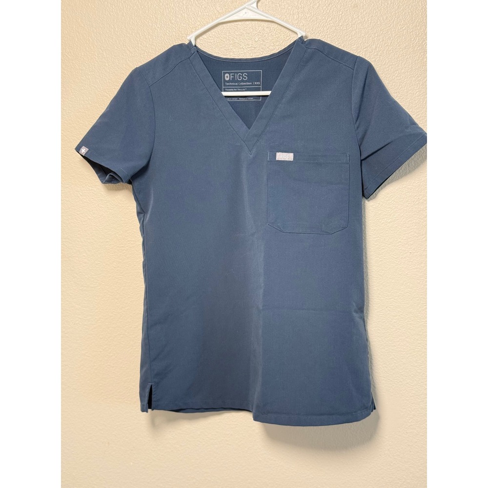 FIGS Technical Collection Womens XXS Navy Blue V-Neck Scrub Top Casma Pocket